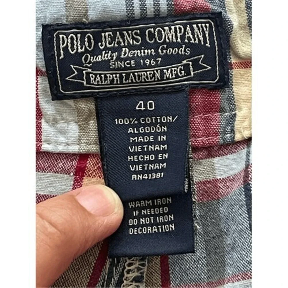 Polo Jeans Co Ralph Lauren Plaid Cargo Shorts‎ Mens Vintage Y2K Cotton
